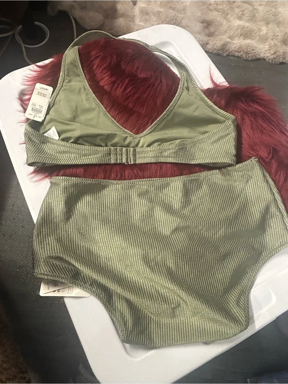 NWT Aerie Shine Olive Green Ribbed Bikini Set